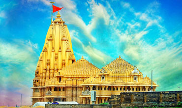 Dwarka temple exterior view with flag and architecture Gujarat